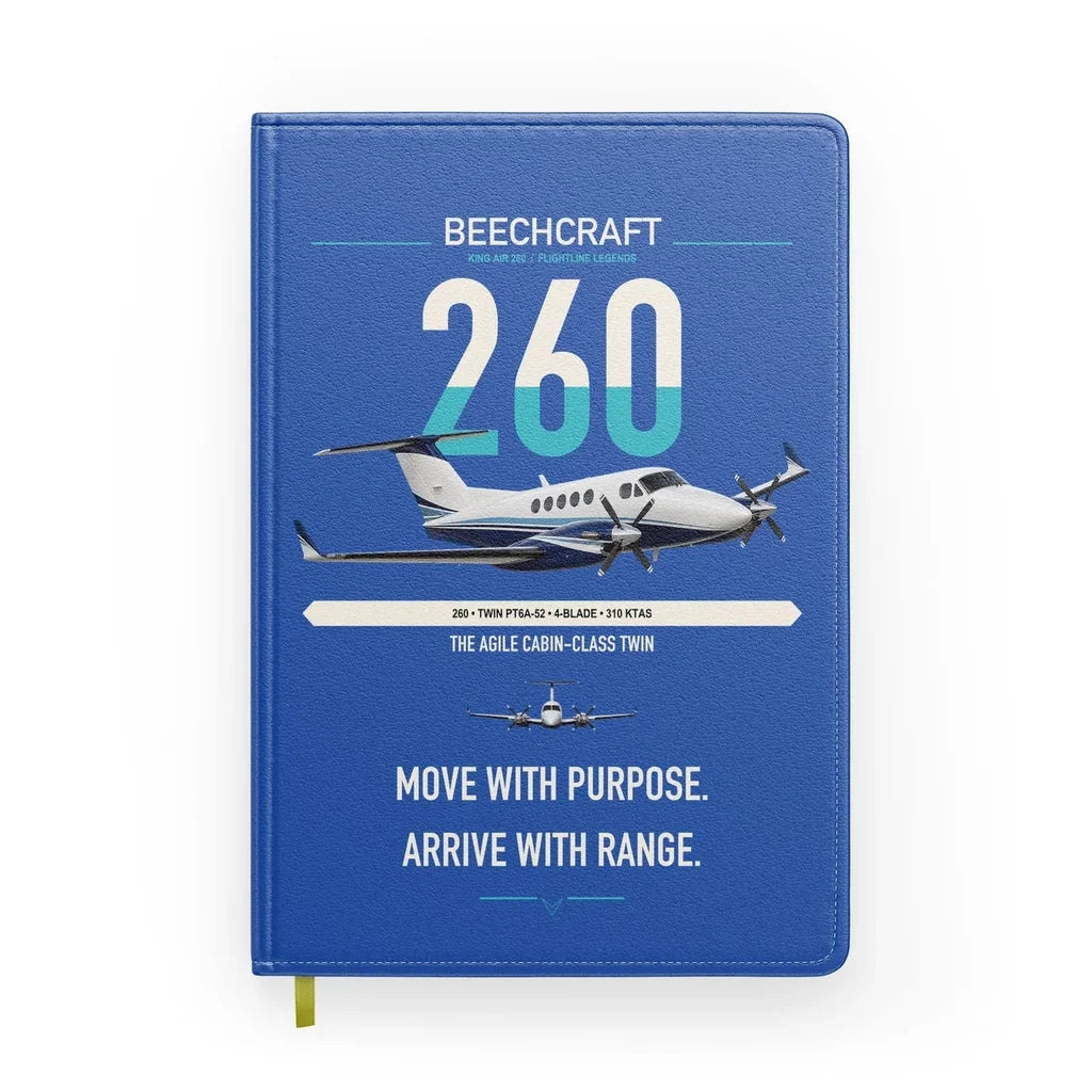 Beechcraft King Air 260 design on blue notebook