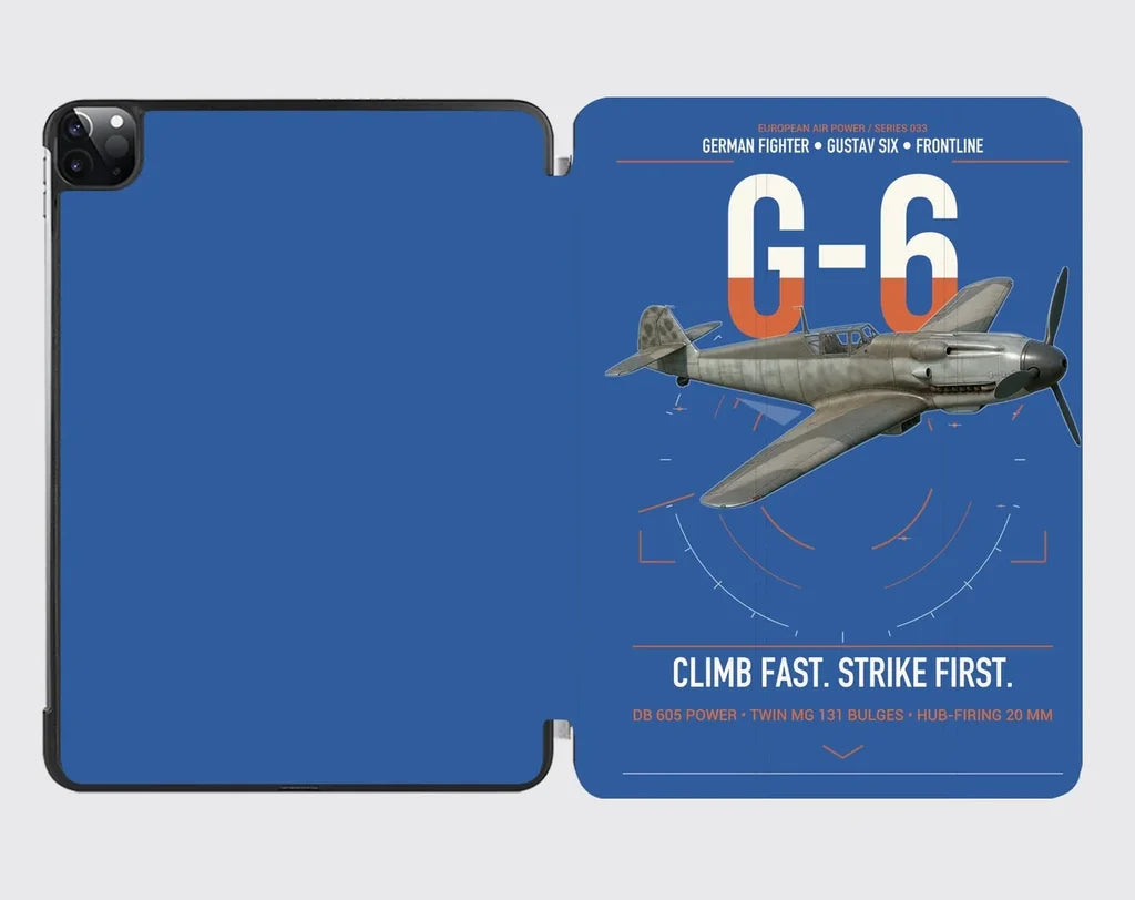 Messerschmitt Bf 109G-6 design on blue ipad tablet case