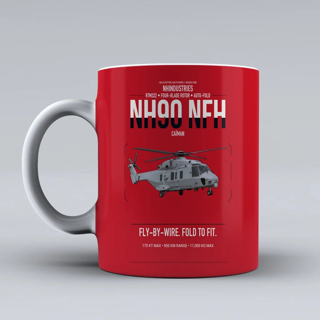 NHIndustries NH90 NFH Caïman design on red ceramic mug, double-side print