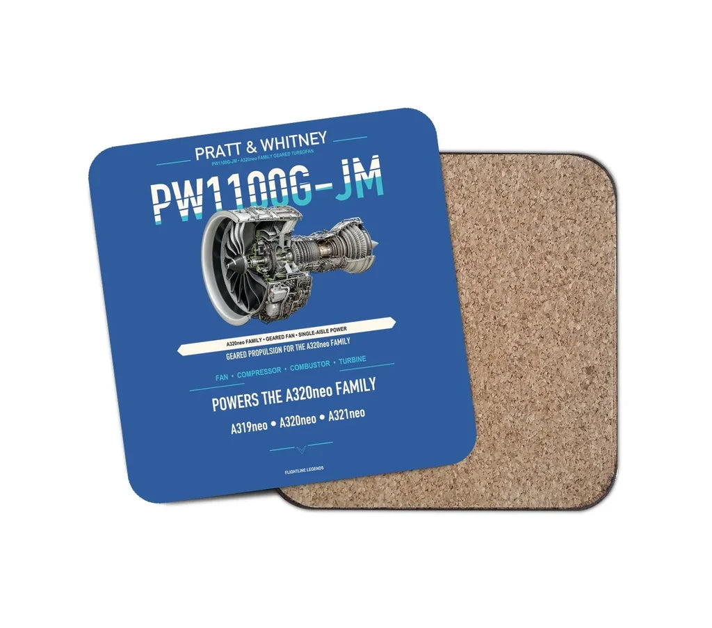 PW1100G-JM design on blue 1 piece coaster