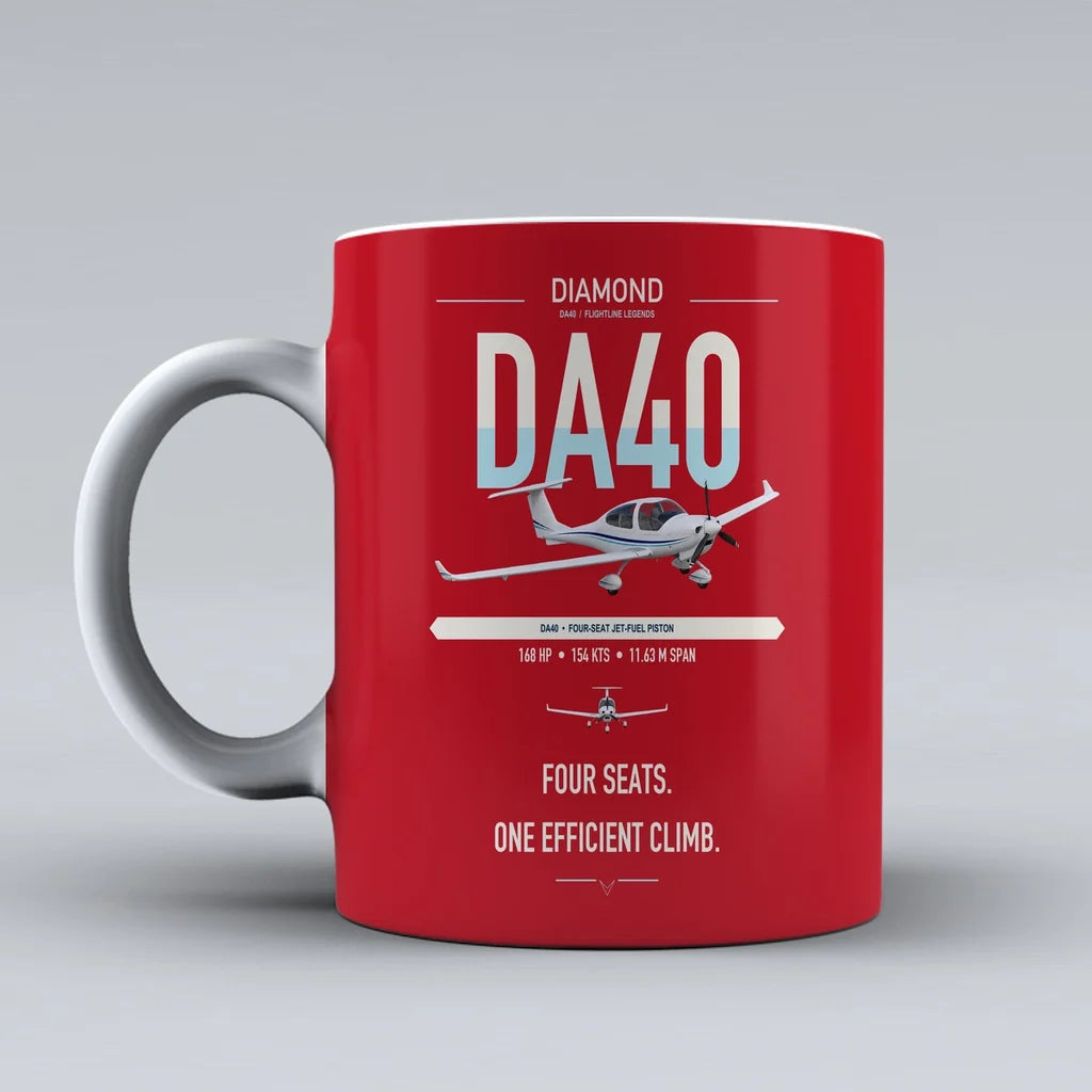 Diamond DA40 design on red ceramic mug, double-side print