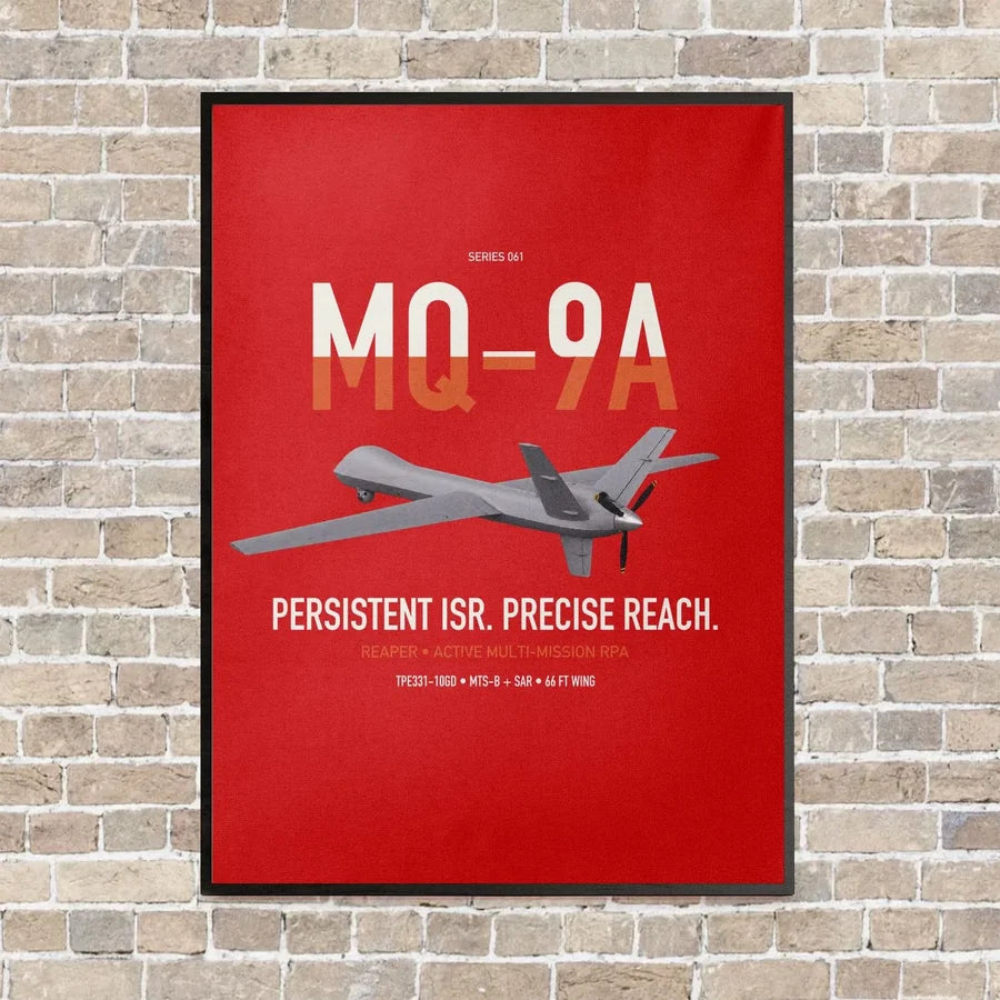 MQ-9A Reaper vertical canvas print - framed - red background