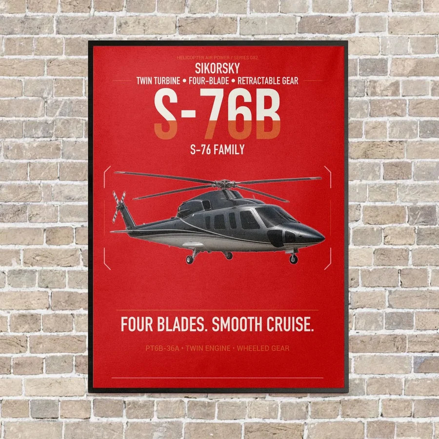 Sikorsky S-76B vertical canvas print - framed - red background