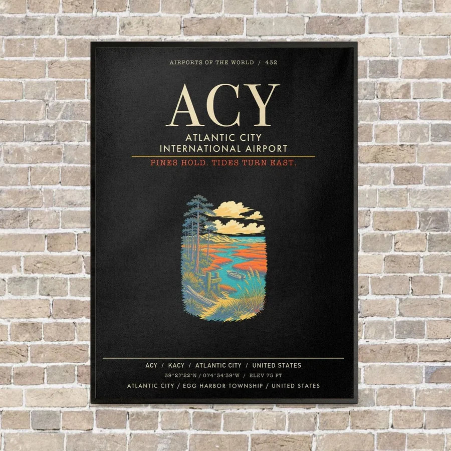 Atlantic City International Airport ACY - Canvas Framed - Black