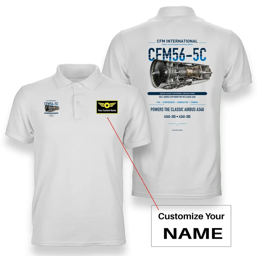 CFM56-5C design on white polo with custom name badge