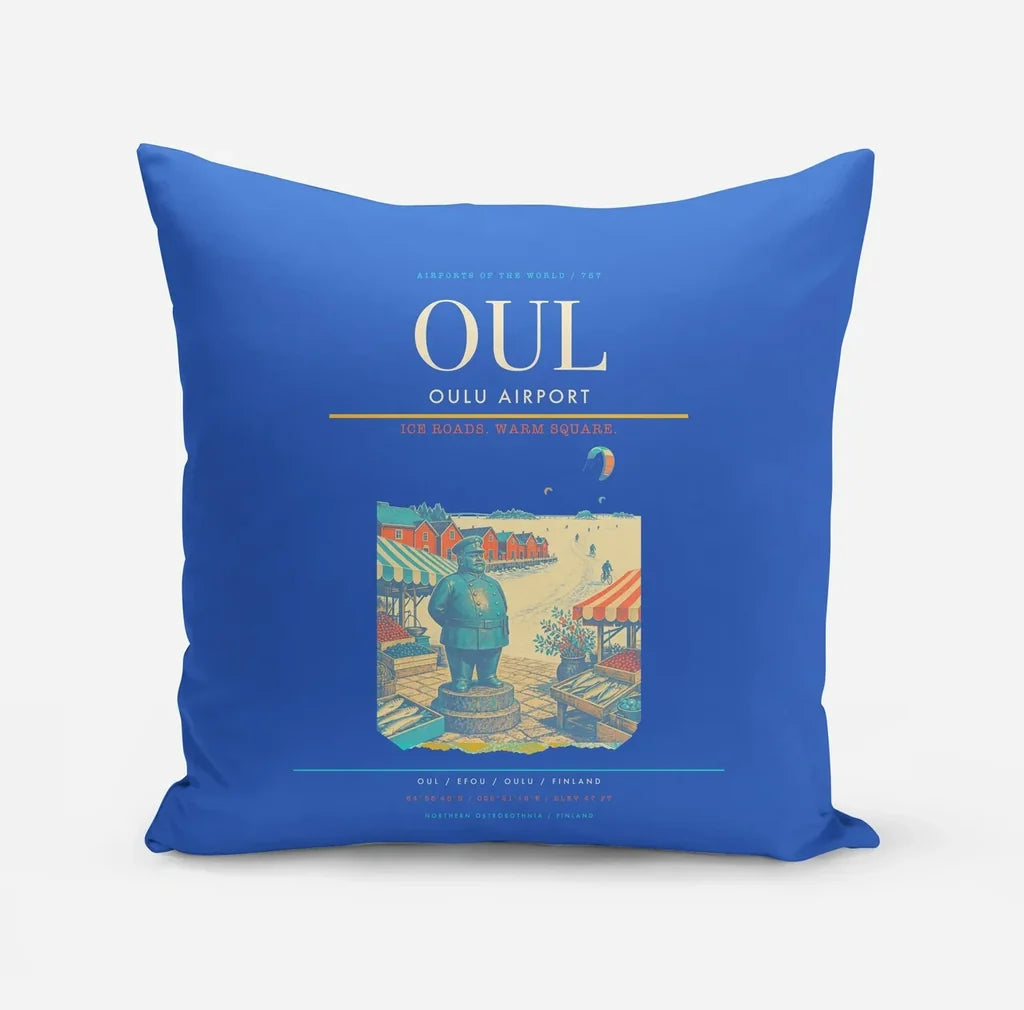 Oulu Airport (OUL) design on blue pillow