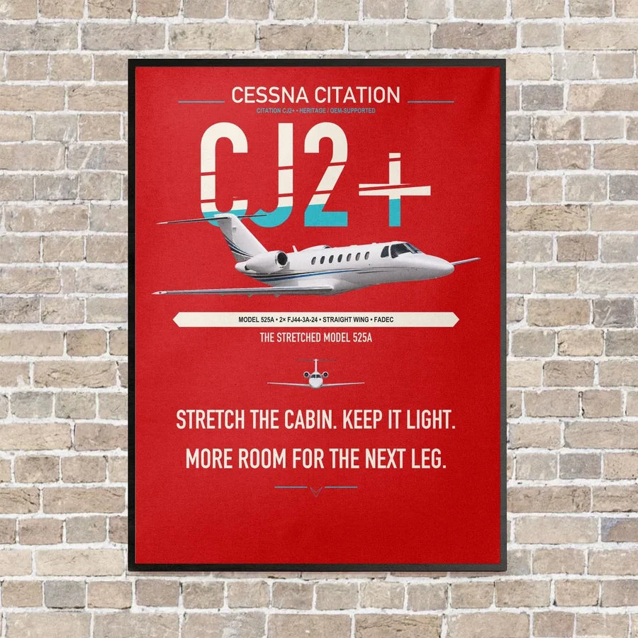 Cessna Citation CJ2+ vertical canvas print - framed - red background
