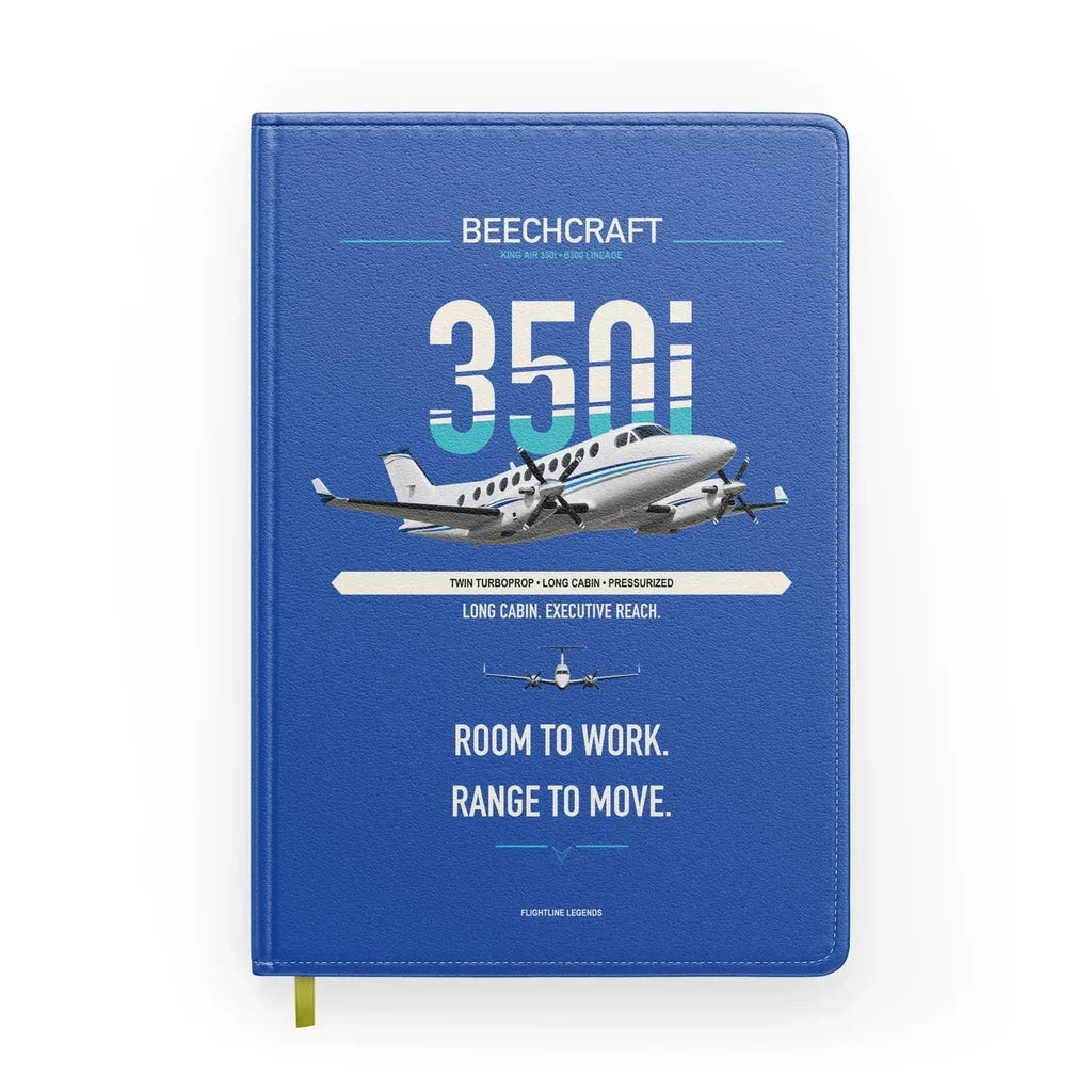 Beechcraft King Air 350i design on blue notebook