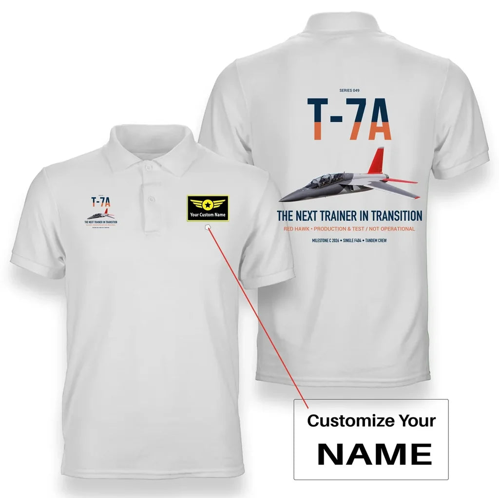 T-7A Red Hawk design on white+name double-side polo t-shirt, double-side print