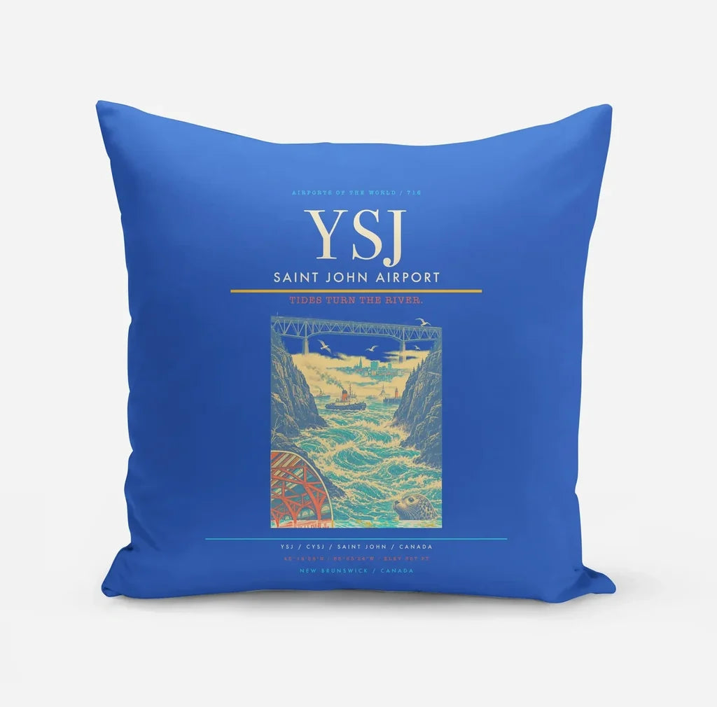 Saint John Airport (YSJ) design on blue pillow