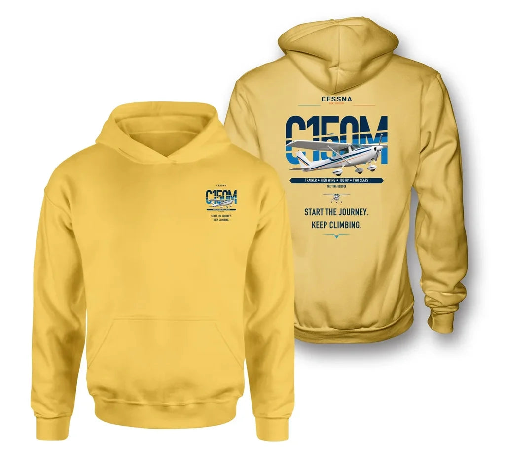 Cessna 150M design on yellow double-side hoodie, double-side print