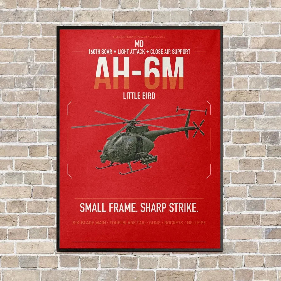 MD AH-6M Little Bird vertical canvas print - framed - red background