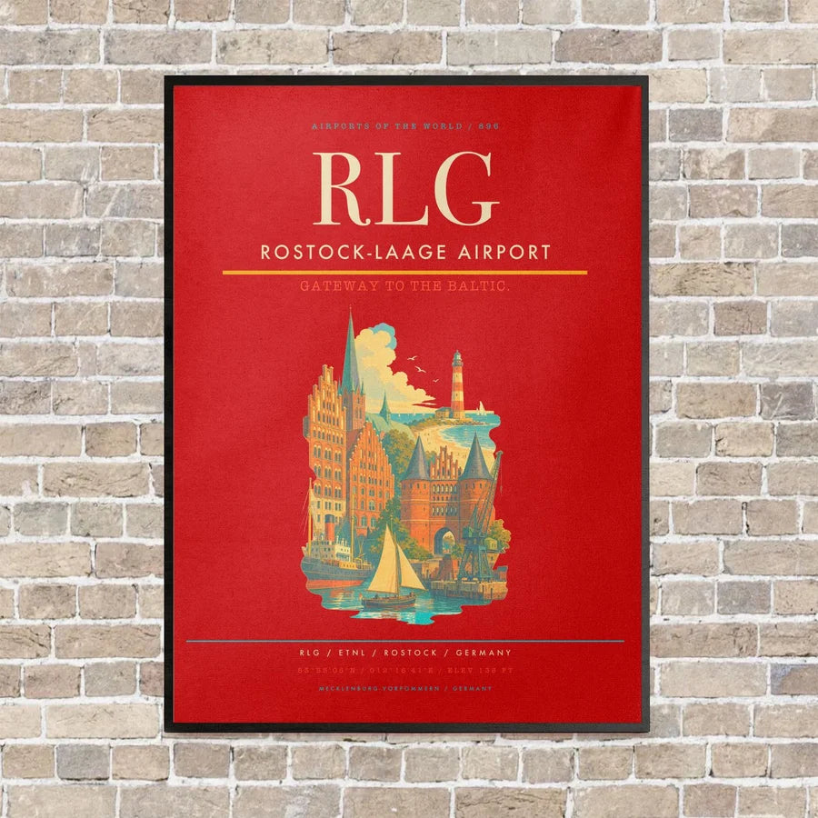Rostock-Laage Airport RLG vertical canvas print - framed - red background
