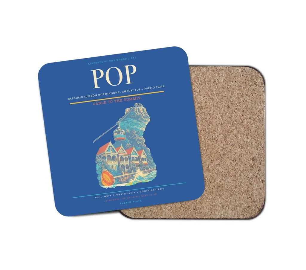 Gregorio Luperón International Airport (POP) design on blue 1 piece coaster