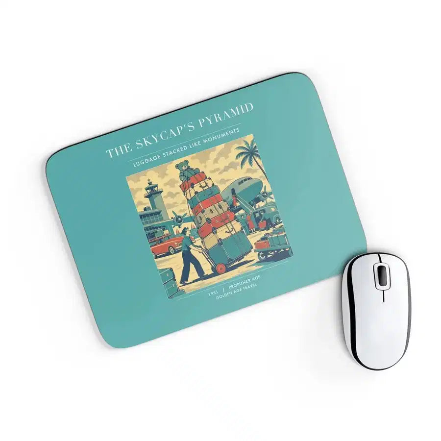 VINTAGE G4379 - The Skycap's Pyramid - Designed Mouse Pads design on turquoise rectangle