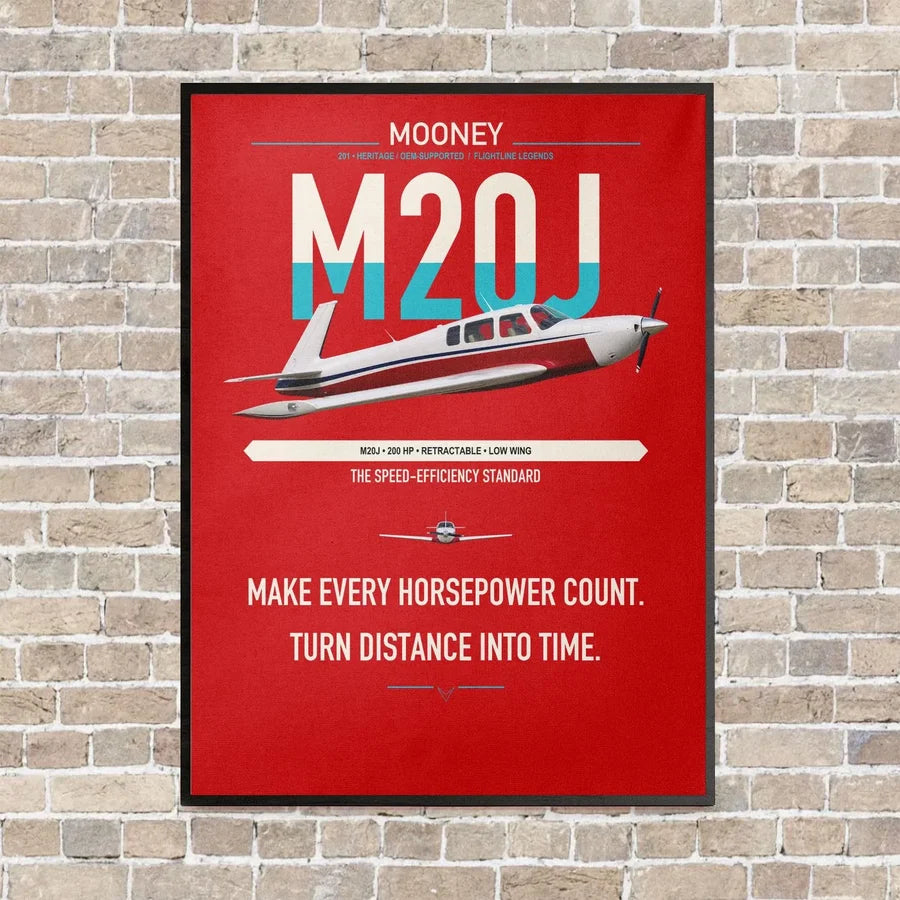 Mooney M20J 201 vertical canvas print - framed - red background