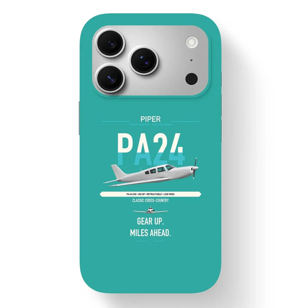 Piper PA-24-250 Comanche 250 design on turquoise magsafe iphone case, for iPhone 17 Pro