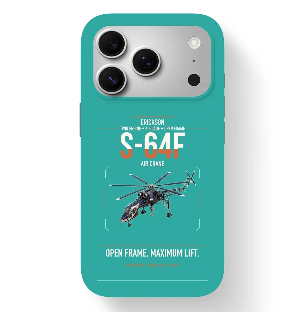 Erickson S-64F Air Crane design on turquoise magsafe iphone case, for iPhone 17 Pro