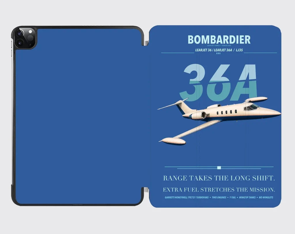 Bombardier Learjet 36A design on blue ipad tablet case