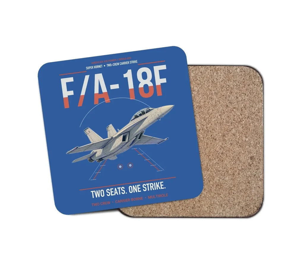 F-A-18F Super Hornet design on blue 1 piece coaster