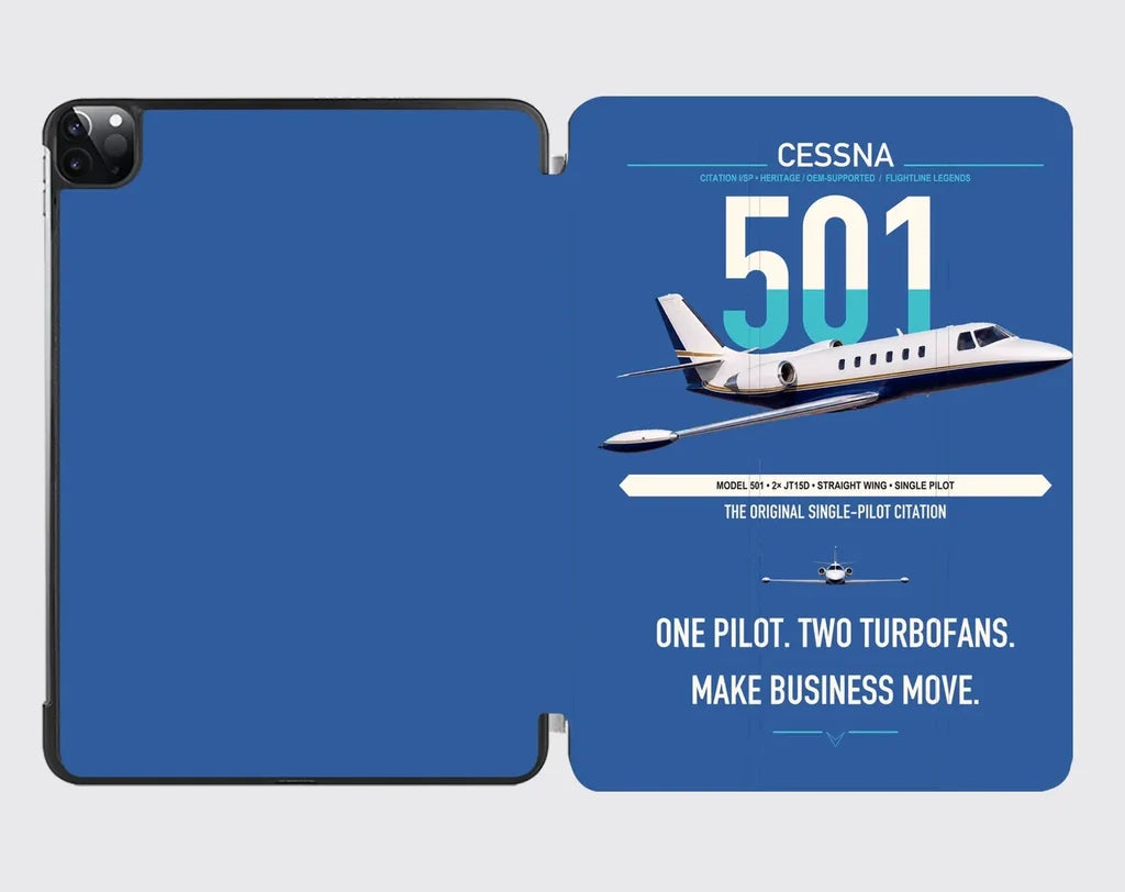 Cessna 501 Citation I SP design on blue ipad tablet case