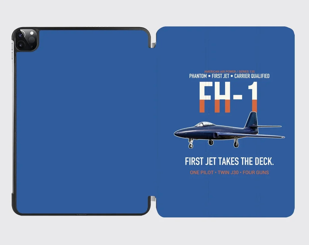 FH-1 Phantom First Jet Takes the Deck design on blue ipad tablet case