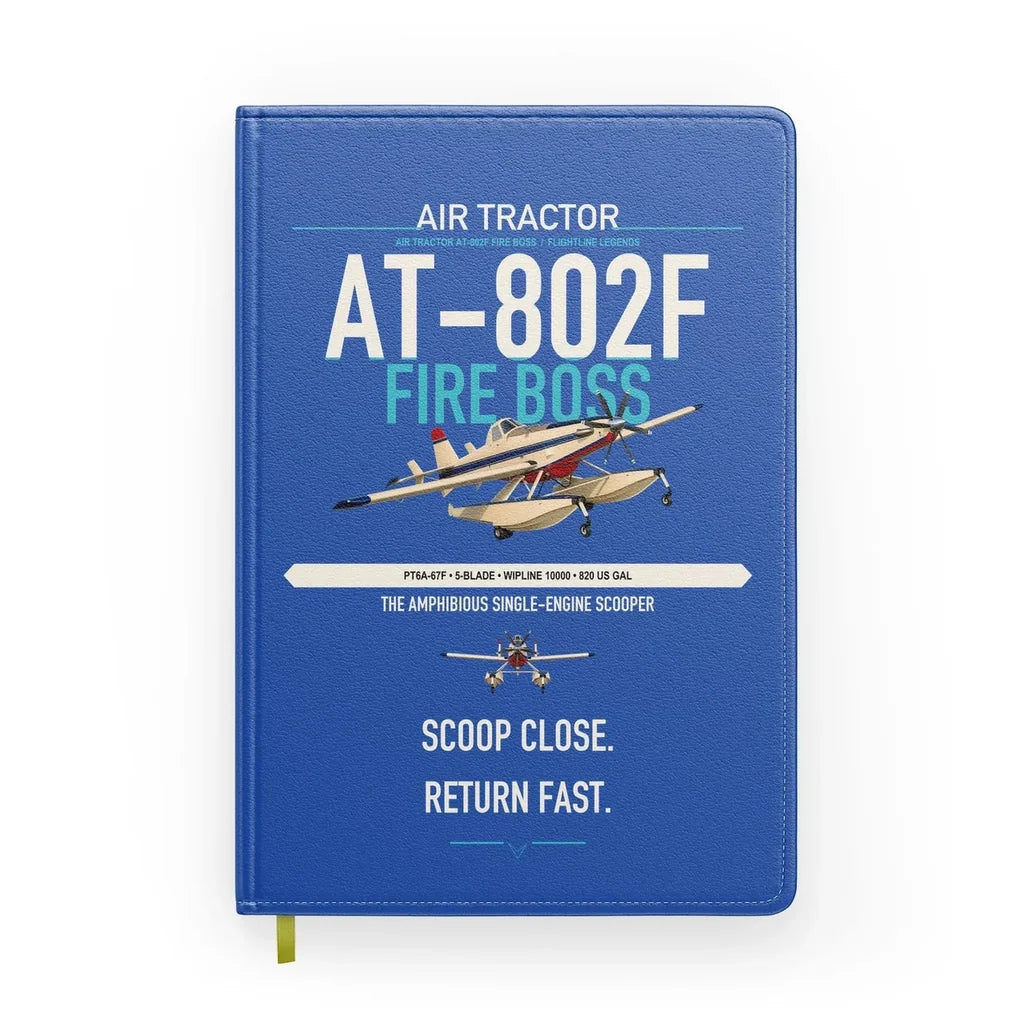 Air Tractor AT-802F Fire Boss design on blue notebook