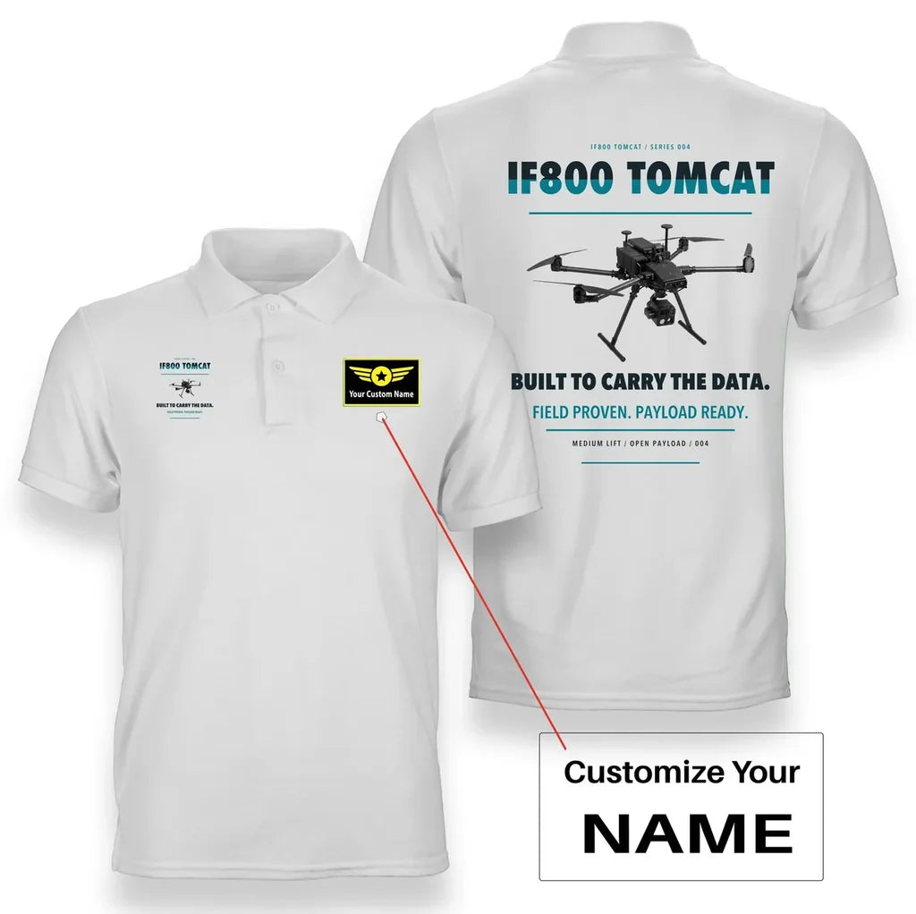 Inspired Flight IF800 Tomcat design on white polo with custom name badge