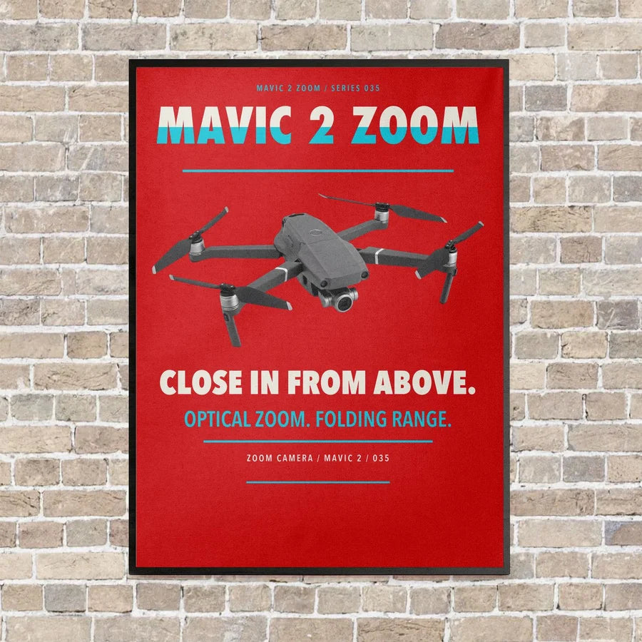 DJI Mavic 2 Zoom vertical canvas print - framed - red background