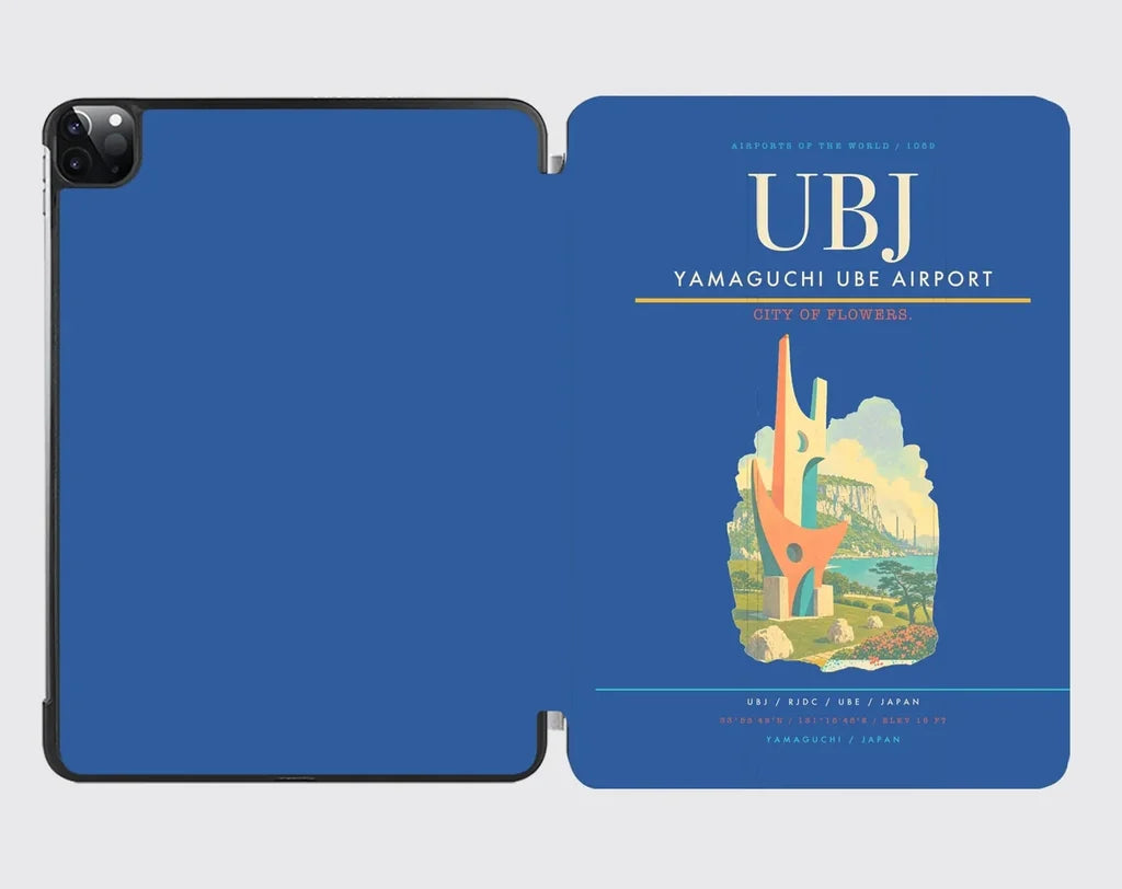 Yamaguchi Ube Airport (UBJ) design on blue ipad tablet case