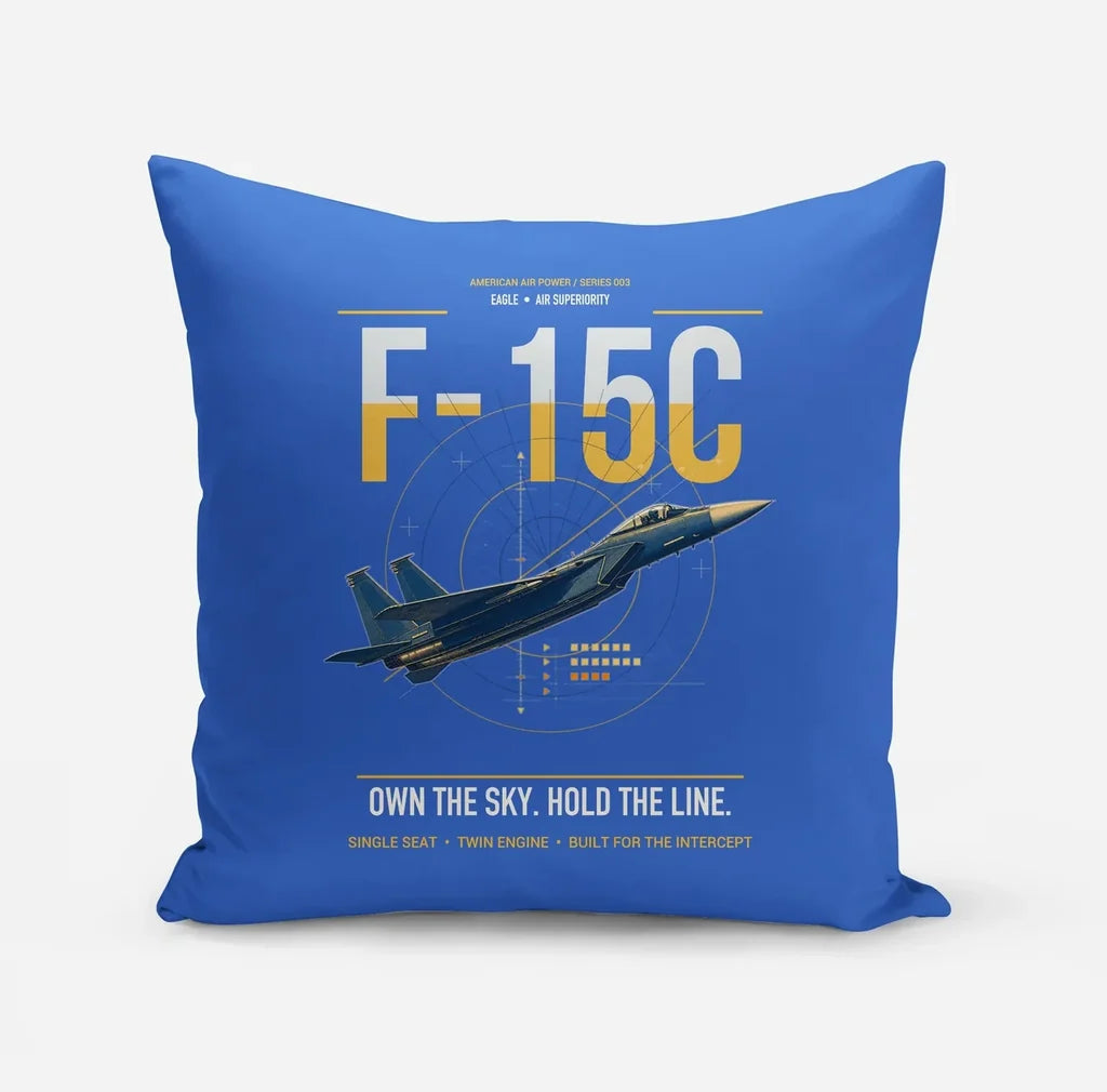F-15C Eagle design on blue pillow