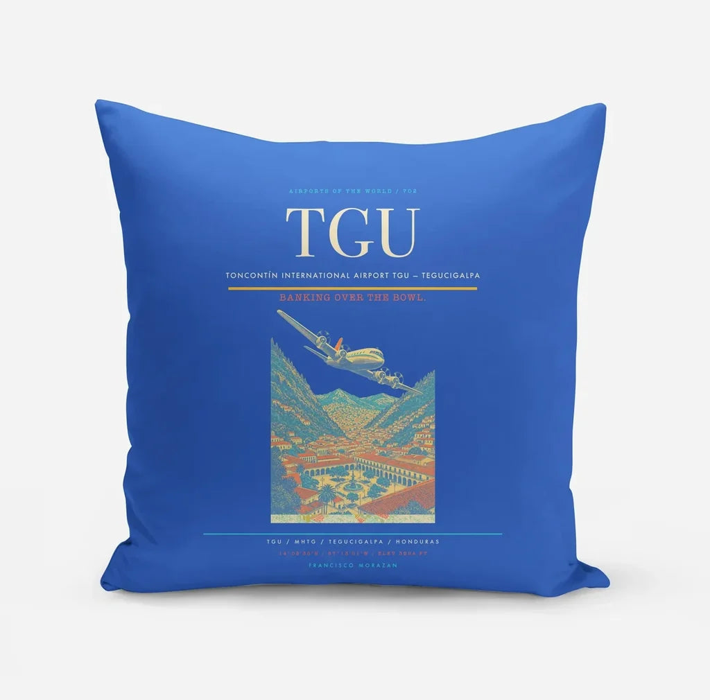 Toncontín International Airport (TGU) design on blue pillow
