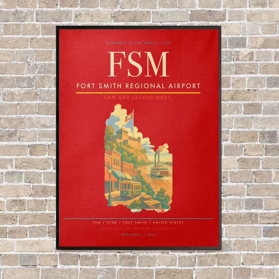 Fort Smith Regional Airport FSM vertical canvas print - framed - red background
