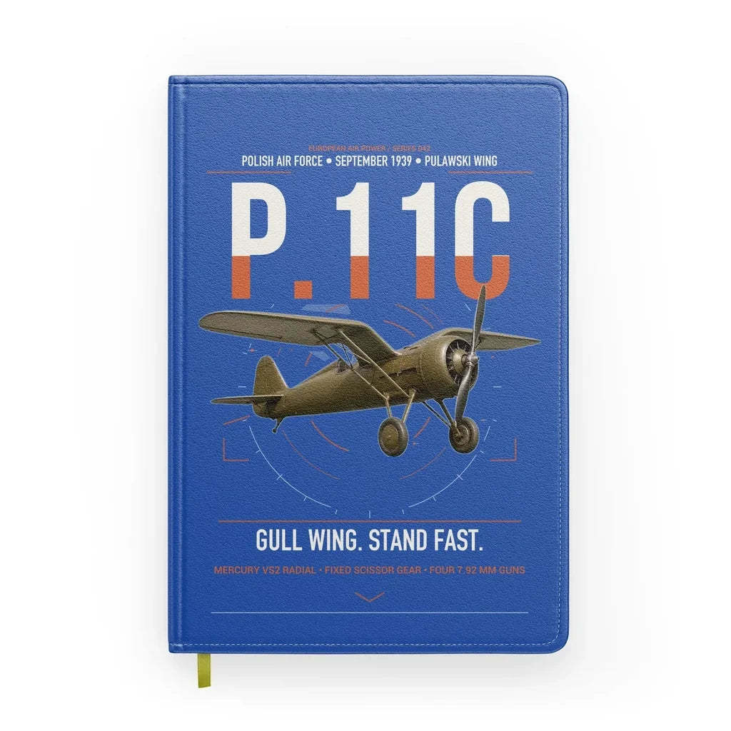 PZL P.11c design on blue notebook