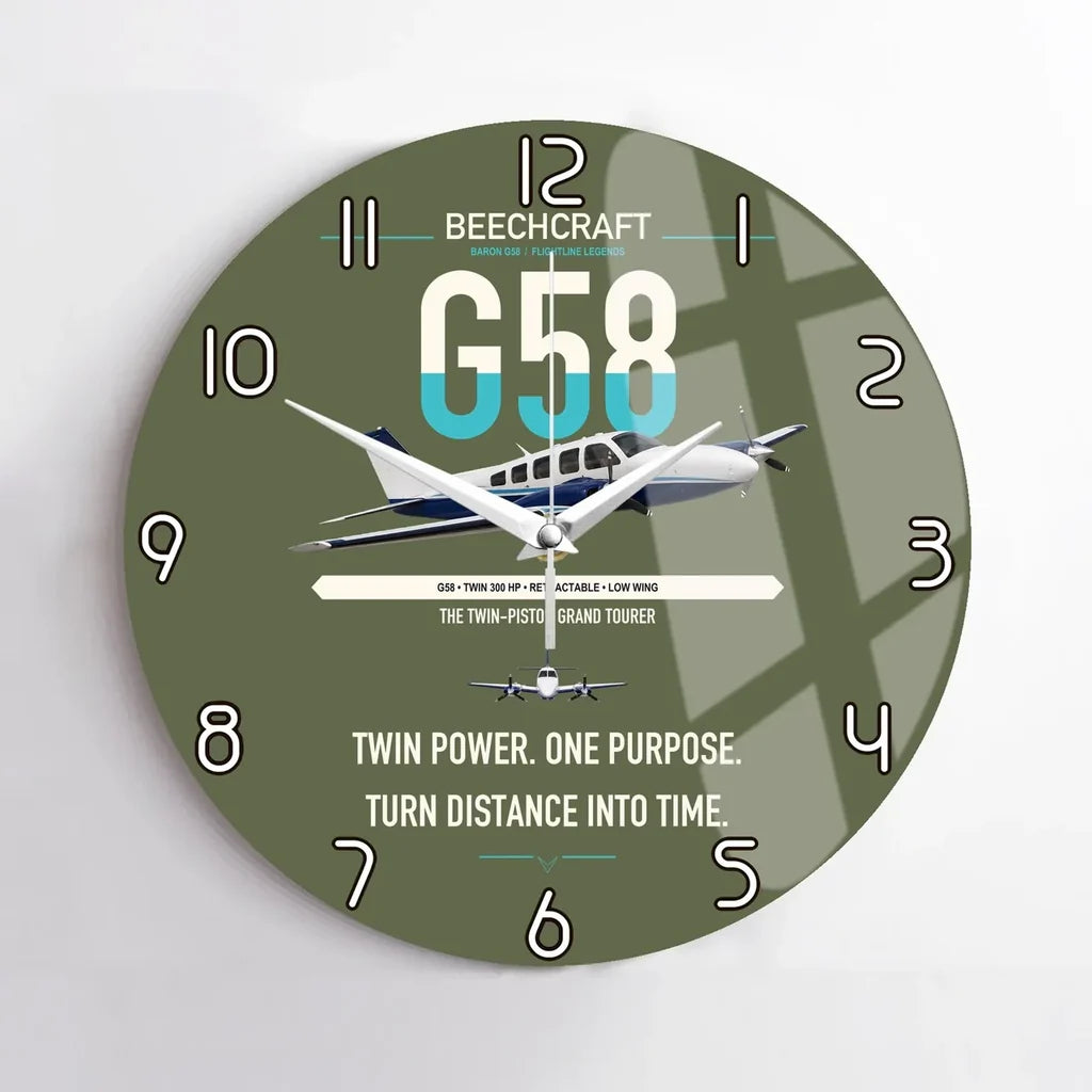 Beechcraft Baron G58 design on green army no frame wall clock