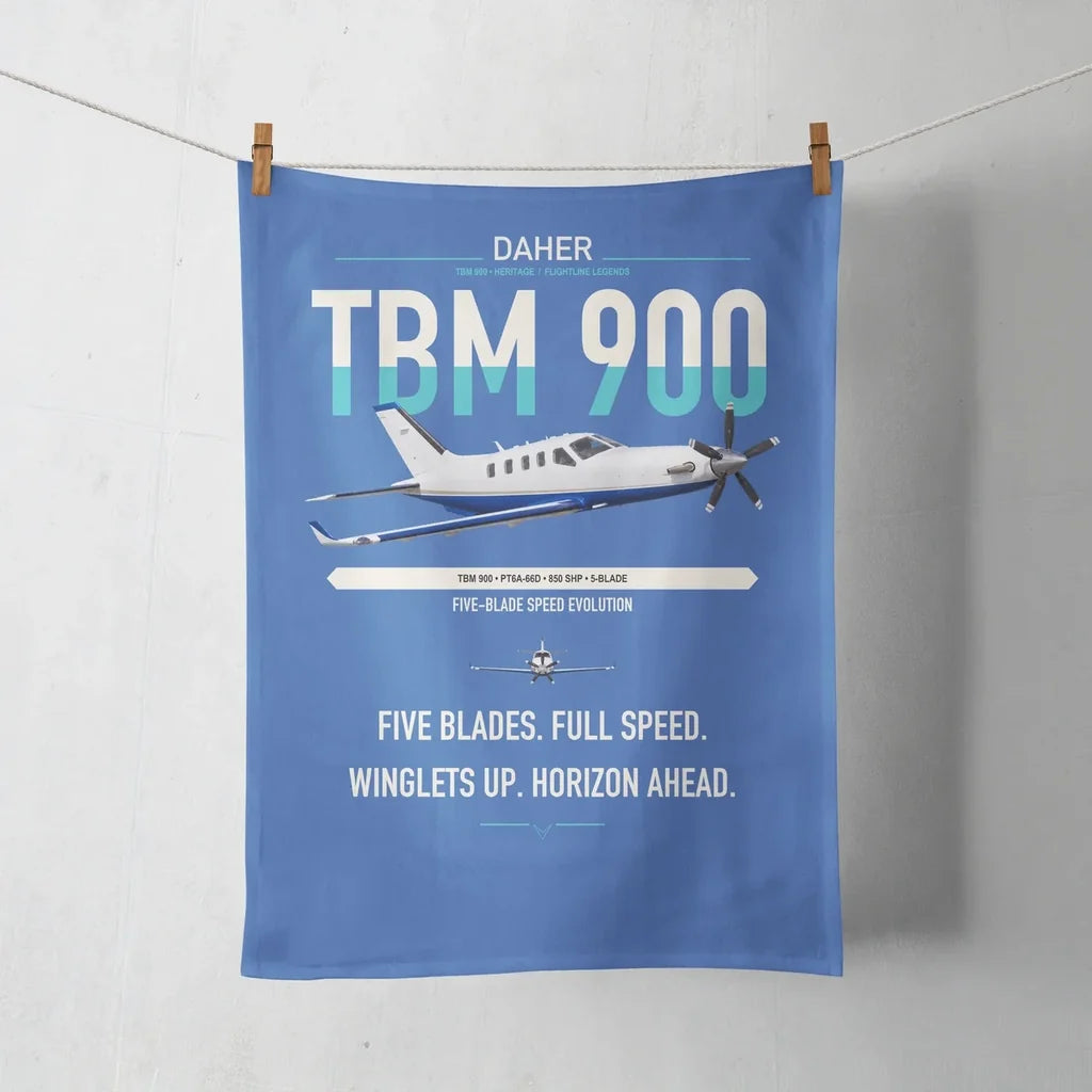 Daher TBM 900 design on blue towel