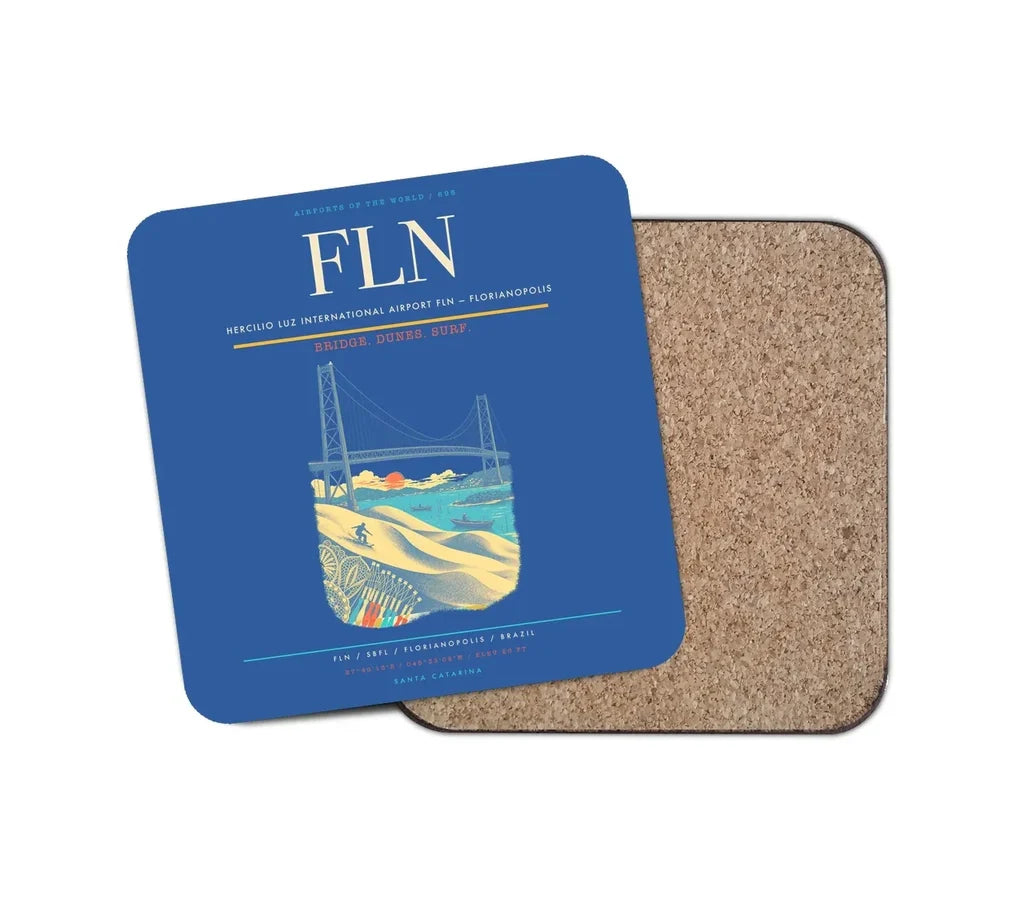 Hercilio Luz International Airport (FLN) design on blue 1 piece coaster
