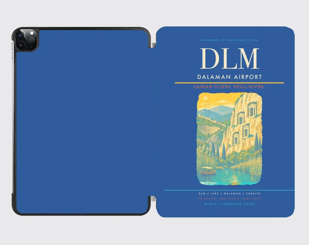 Dalaman Airport (DLM) design on blue ipad tablet case