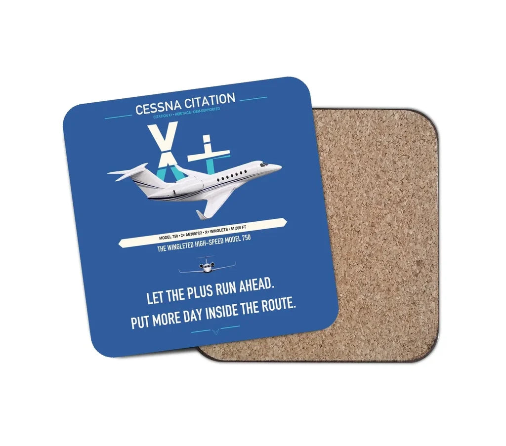 Cessna Citation X+ design on blue 1 piece coaster