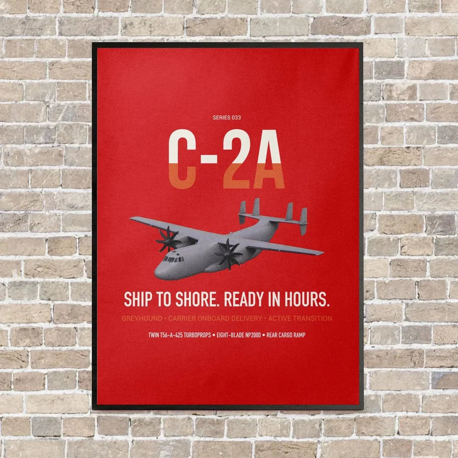 C-2A Greyhound vertical canvas print - framed - red background