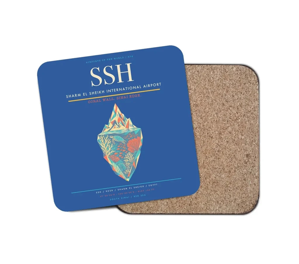 Sharm El Sheikh International Airport (SSH) design on blue 1 piece coaster