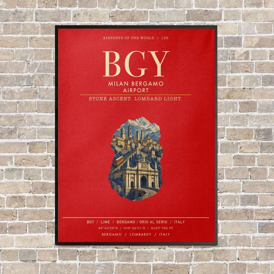 Milan Bergamo Airport BGY vertical canvas print - framed - red background
