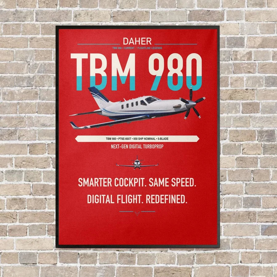 Daher TBM 980 vertical canvas print - framed - red background