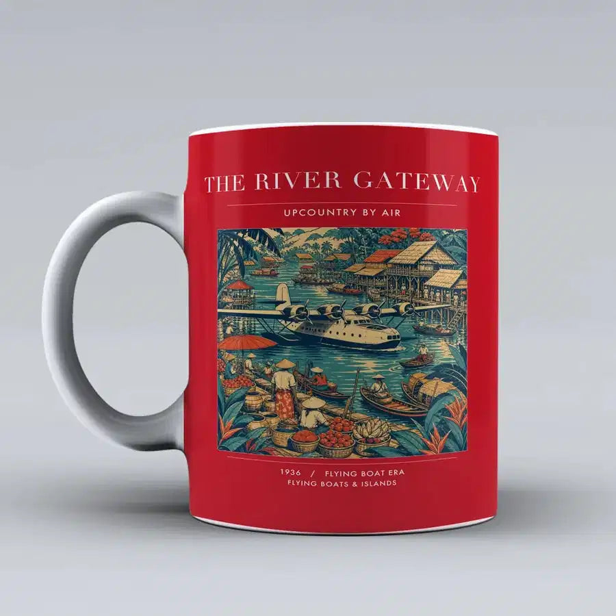 VINTAGE G4066 - The River Gateway - Ceramic Mug design on red