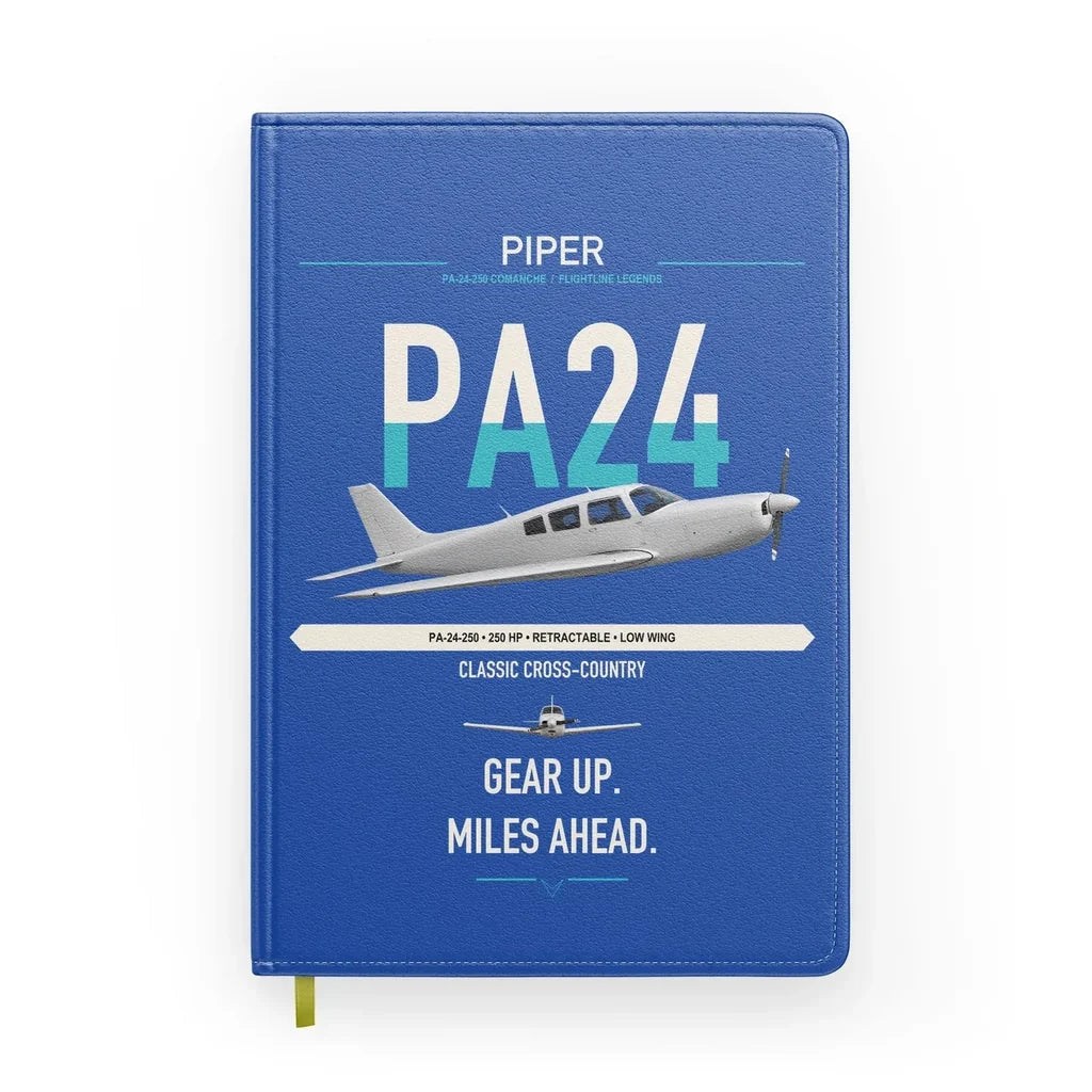 Piper PA-24-250 Comanche 250 design on blue notebook