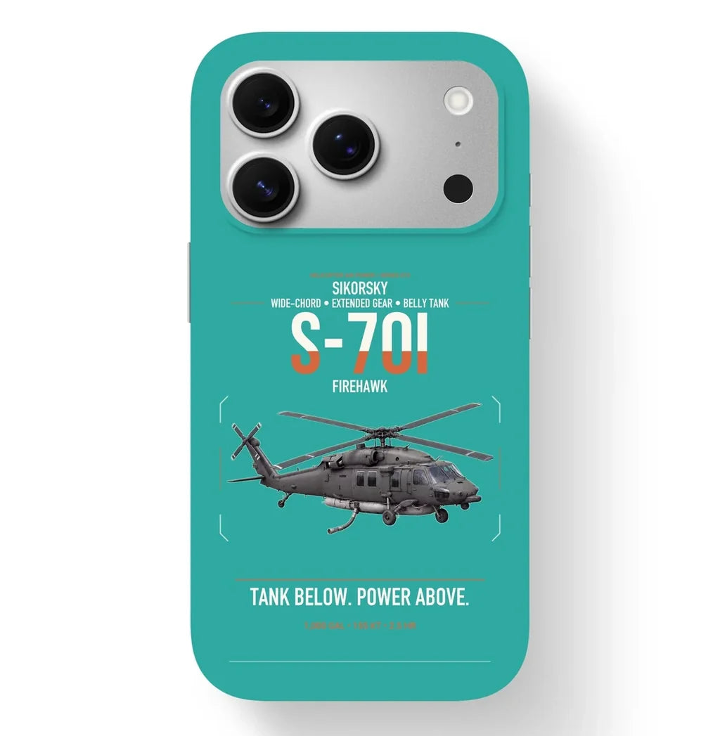 Sikorsky S-70i FIREHAWK design on turquoise magsafe iphone case, for iPhone 17 Pro