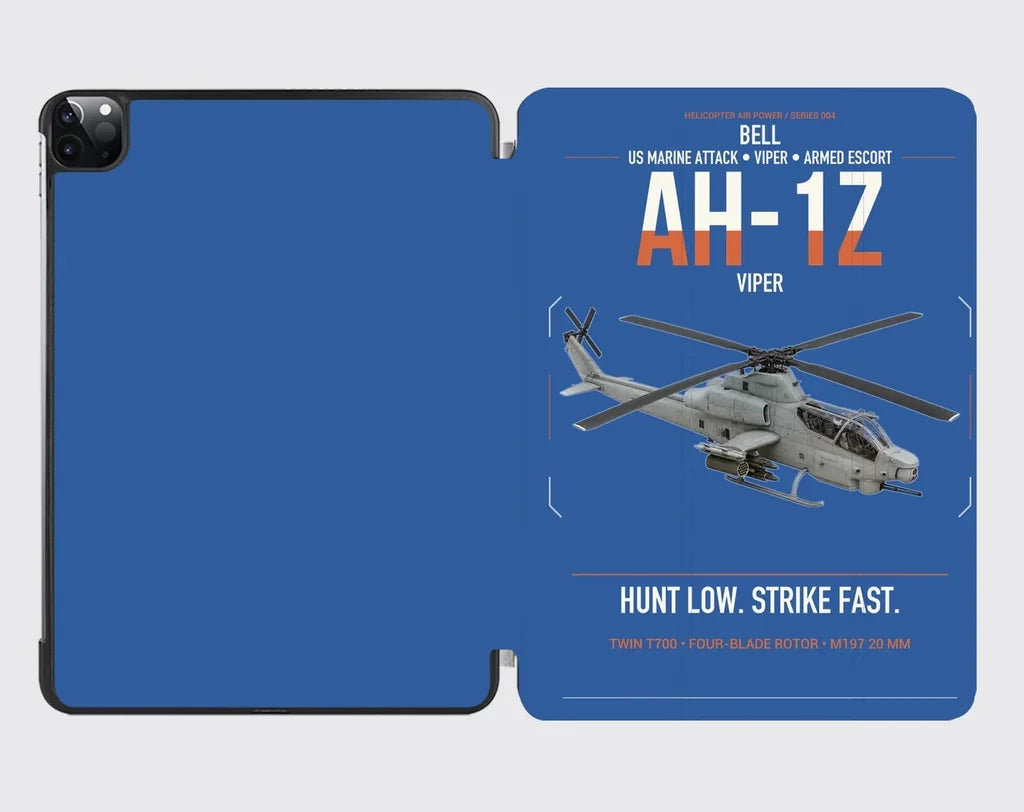 Bell AH-1Z Viper design on blue ipad tablet case
