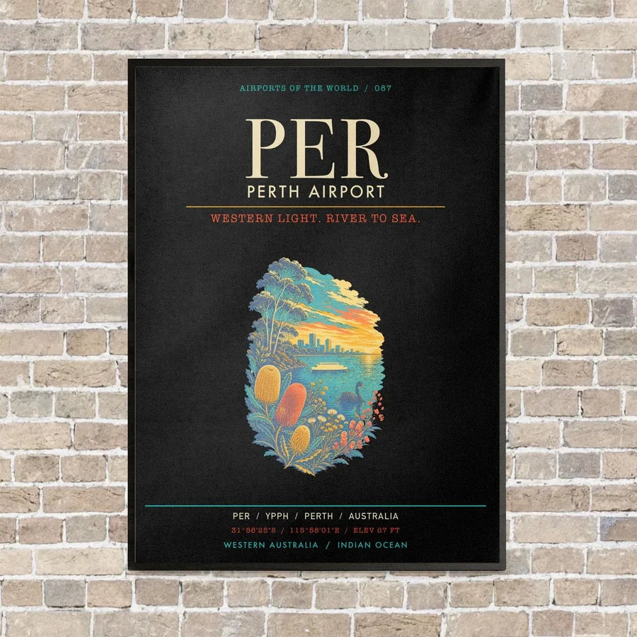 Perth Airport PER - Canvas Framed - Black