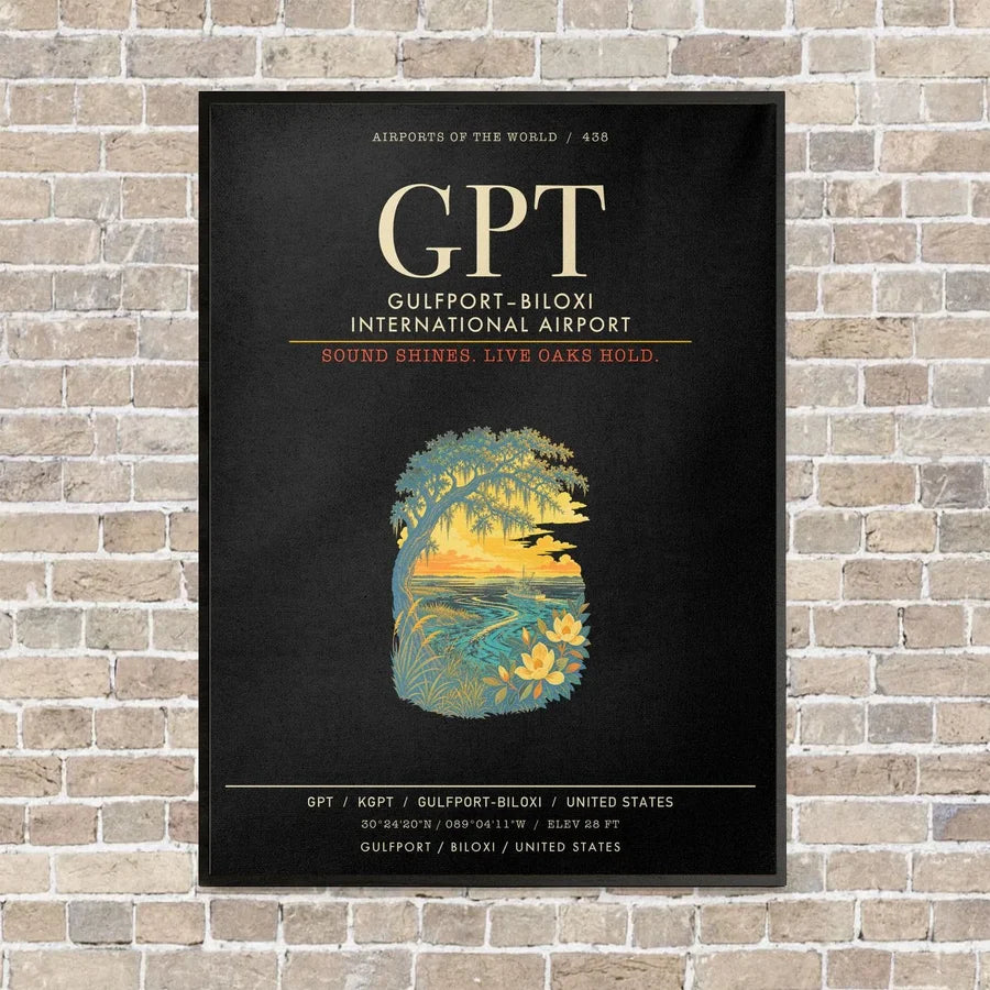 GulfportBiloxi International Airport GPT - Canvas Framed - Black
