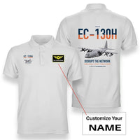 Thumbnail for EC-130H Compass Call design on white+name double-side polo t-shirt, double-side print